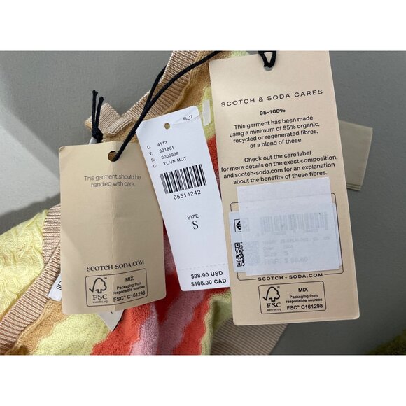 Scotch and Soda Crop Top Size Small Striped V Neck Sleeveless Yellow Orange NEW - Picture 7 of 12